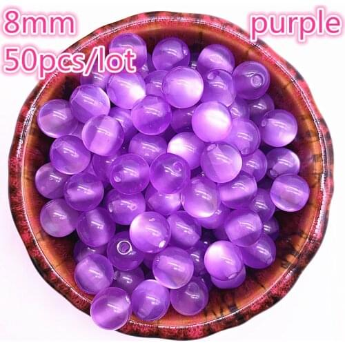 New 50pcs/lot 8mm Imitation Natural Opal Beads Round Purple Resin Spacer Beads for Jewelry Making DIY Bracelet