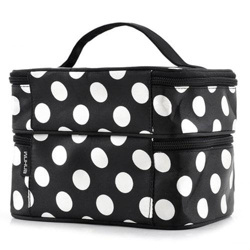 Black Polka Dots Travel Cosmetics MakeUp Bags Beauty Organiser Toiletry Purse