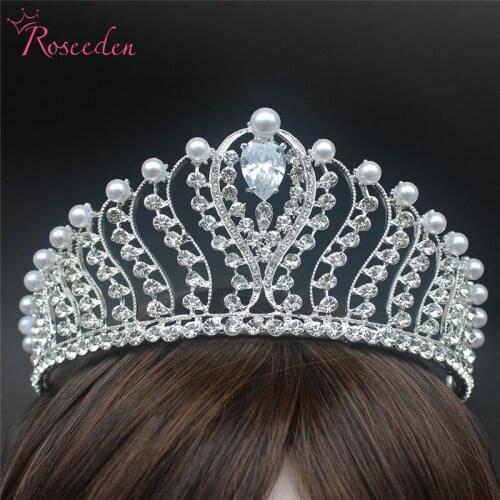 CZ Sparkling Silver Color Big Wedding Diamante Pageant Tiaras Crystal Bridal Crowns Bride Hair Jewelry RE3540