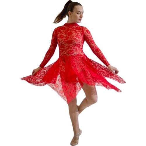 Ladies Girls Lace Lyrical Dance Costume 15 Colors Performance Stage Costumes Dancewear (Lace Dress ONLY)