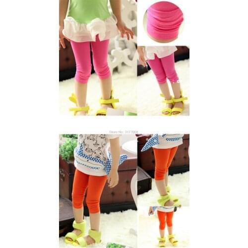 DHL 100pcs Summer Girls Modal Cotton Legging Bottoms Knee Length Pants Kids Candy Color Cropped Leggings for Girl 3-8years