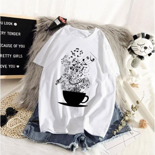 Musical Logo Trees Graphic Printing T-shirt Harajuku Womens T-shirt Fashion Summer Casual White Short Sleeve Top Women