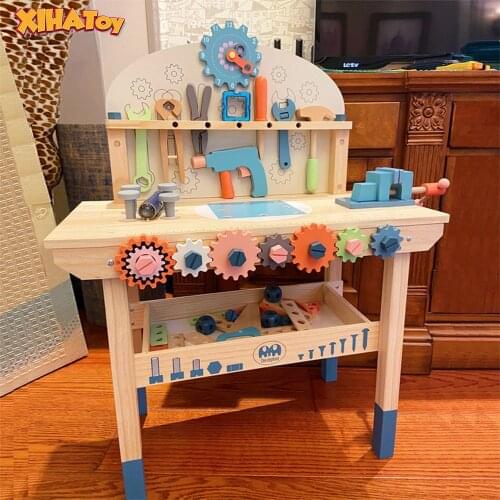 Tool Bench Toy Play Workbench Workshop Tighten the Screws Full Sets Multifunction Wooden Construction 3+ Years Kids Montessori