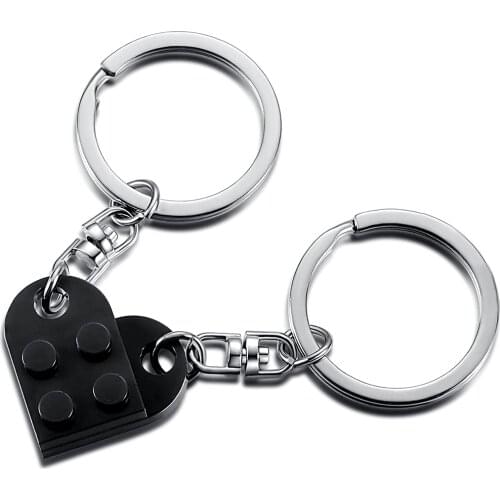 Brick Keychain for Couples Friendship 2pcs Matching Heart Colorful Keychain Set for Girlfriend Boyfriend Valentine BFF Black