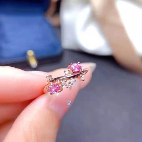 Fine Natural Pink Sapphire Real S925 Sterling Silver Ring Fashion Weddings Jewelry For Women MeiBaPJFS