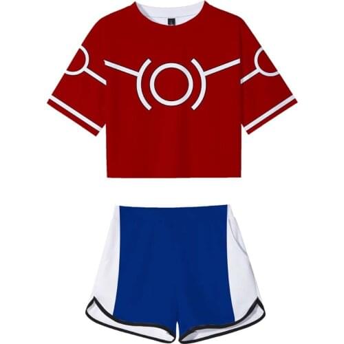 My Hero Academia Crop Short Suit Anime Cosplay Sweet Style T-Short Pants Two Piece Set Casual Tracksuit Outfit Summer Matching