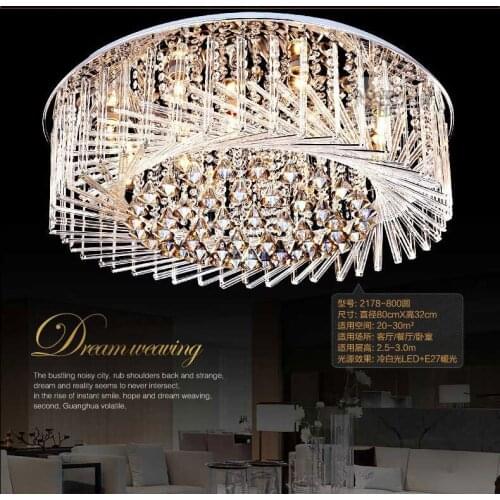 Circular Crystal Ceiling Light For Living Room Home Dining Light Lamp Hotel Creative Retro Iron Lamp E14 LED bulb