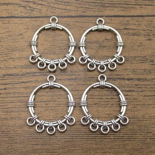 Alloy Metal Round Connectors 20PCS/Lot 32×26mm 1 To 5 Porous Links Craft For Making Necklace Earring Tibetan Silver-RS1151