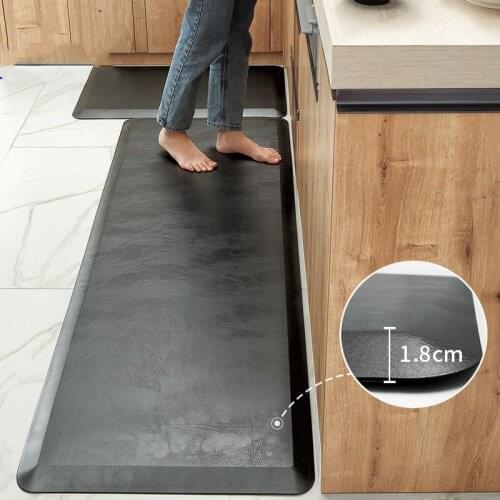Kitchen Rugs Mats Non Slip Waterproof Padded PU Leather Floor Mats Are Wear-Resistant Anti-Greasy Black Foot Pad PVC Air Cushion