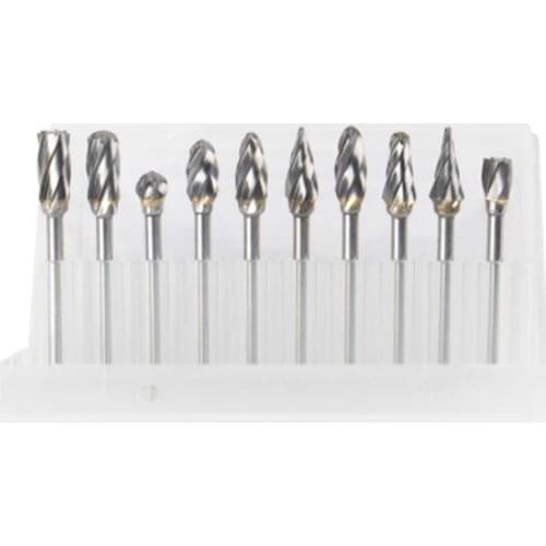 10Pcs Carbide Rotary File Milling Cutter Single Grain Tungsten Steel Grinding Head Woodworking Engraving Tool 3X6MM Set