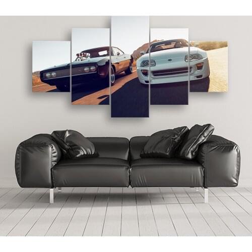 Wall Art Canvas Painting HD Print 5 Pieces Movie Fast Furious Sports Car Racing Car Pictures Bedside Home Decorative Posters