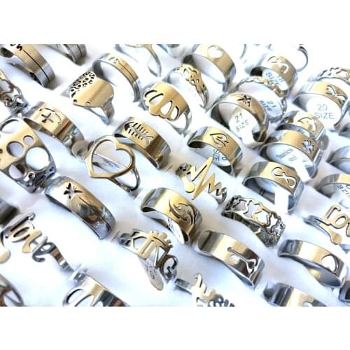 100 Cut Mix Stainless Steel Pattern Mens Womens Ring Wedding Ring Jewelry Party Accessories Assorted