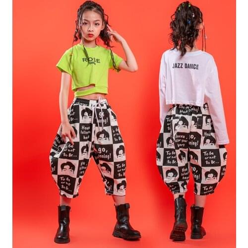 Hip Hop Clothes For Children Summer T Shirt Crop Top Long Sleeve Streetwear Graphic Harem Pants For Girls Jazz Dance Hiphop Suit