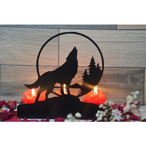 Pnr Decor Trıple Wolf Metal Candle Holder Candlestick