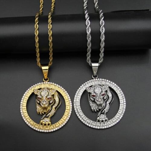 Hip Hop Iced Out Bling Tiger 316L Stainess Steel with zircon Gold Color Pendants & Necklaces For Men Women Jewelry