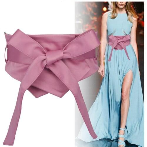 Fashion Pink Blue Yellow Black Fabric Soft Waist Belt for Women Self-tie Bow WIde Slim Corset Spring Autumn Coat Dress Belts