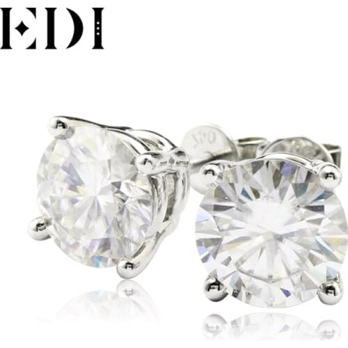 EDI Luxury Classic Solitaire Moissanites Earrings Real 14K White Gold 5cttw Round Brilliant Lab Grown Diamond Stud Earrings