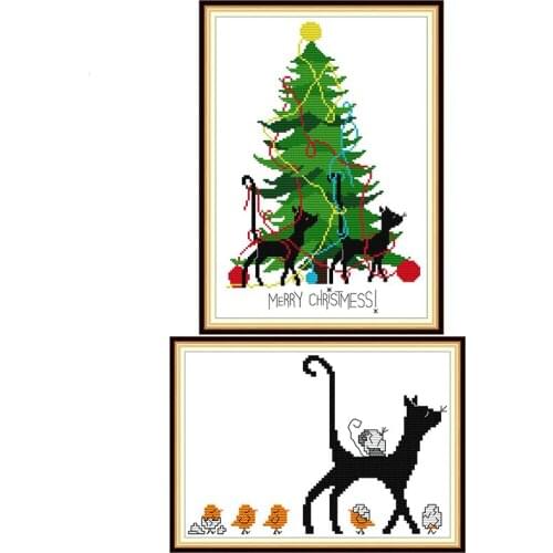 Christmas Cat DIY Cross Stitch Kits 11CT14CT Printed Pattern Handmade Craft DMC Counted Sewing Needlework Chinese Embroidery Set