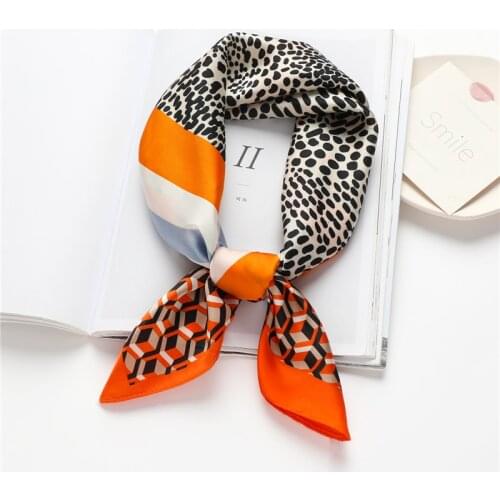 Scarf Silk Headband Satin Women Leopard Foulard Summer Neckerchief Hair Band Bag Muslim Shawl Hijab Bandana 70*70cm 2021 New