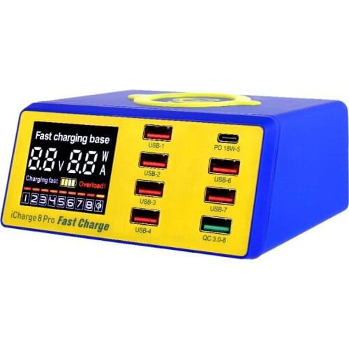 MECHANIC 8 Port USB smart charge support QC 3.0 fast charge Wireless charging with LCD display for iPhone 5 6 7 8 X 11 11pro max