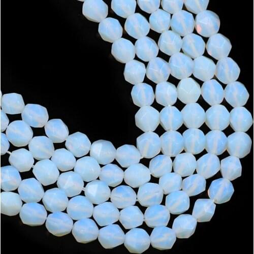 YHBZRET Natural Stone Faceted White Opal 8MM Loose Spacers beads for Jewelry making DIY bracelet necklace accessories 15'Strand