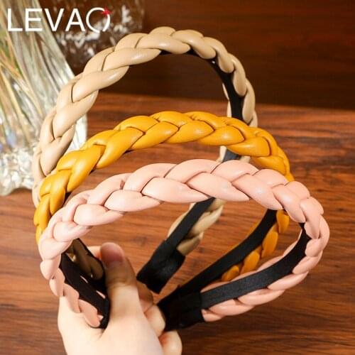 Levao New Solid PU Leather Braid Headband for Women Hair Bands Fashion Headwear Hairband Hoop Bezel Hair Accessories