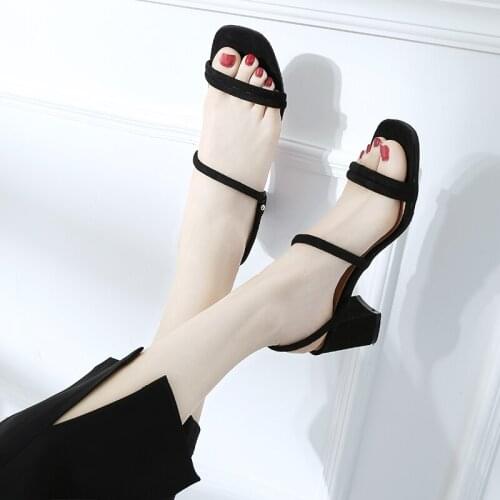 Ladies Sandals Summer Flocking Sandals Chunky High Heels Narrow Band Sandals Elegant Ladies Slippers Ladies ShoesWomens Sandals