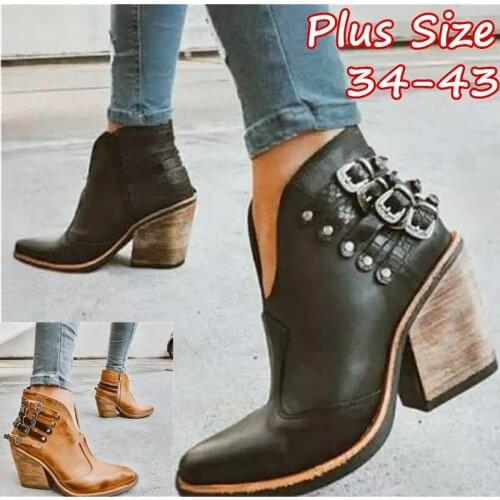 Woman Platform Boots Female Autumn Ankle Strap Women Boots Casual Ladies Shoes PU Leather Boots Leather High Heel Zipper Booties
