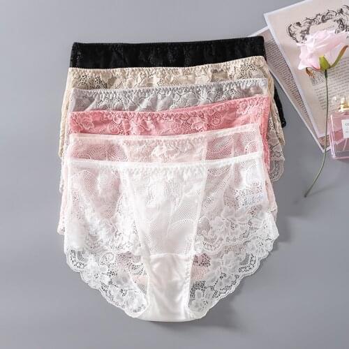 3 PACK Womens 100% real silk crotch with lace sexy middle rise panties briefs Underwear Lingerie size M L XL 1011
