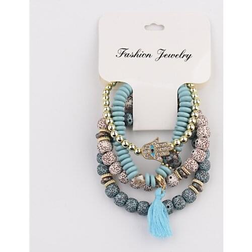 Pulseras Mujer Vintage 4Pcs/Lot Women Bracelets Set Bohemia Charm CZ Hand Natural Stone Beads Tassel Pendents Bracelets браслет