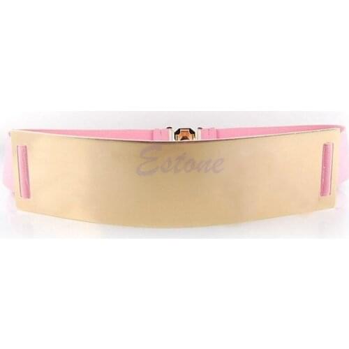 Women Metallic Metal Gold Corset Wide Waist Belt Waistband Band Tie Wrap