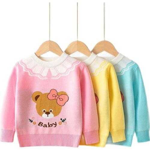 2018 Winter Boys Girls Sweaters Pullover Children Clothes Baby Girl Candy Color Cartoon Bear Knitted Warm Sweater Kids Outerwear
