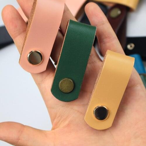 1PCS Brass Cowhide Leather Furniture Knob Pull Handle and Knobs for Doors Cabinet Chest Drawer Suitcase Handles with Screws