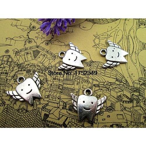15pcs- Tooth fairy charms , Antique Tibetan silver Tooth fairy charms pendants 20x18mm