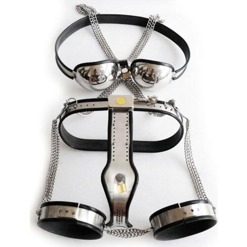 3PCS/Set BDSM Erotic Sex Toys Female Chastity Belt Stainless Steel Bra Thigh Ring Metal Chastity Device Sex Toys For Women