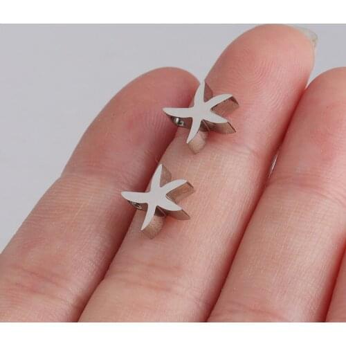 5pc 10mm Mirror finish Stainless steel Small Blank cute 3D Starfish Charm For Necklace/bracelet DIY Women Handmade Jewelry