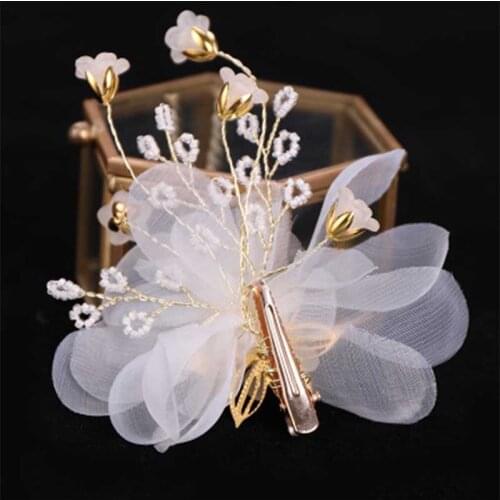 ACRDDK White Yarn Flower Hair Clip Bride Hair Pins Tiaras Children Performance Floral Hairpins Hair Jewelry Women Accessories SL