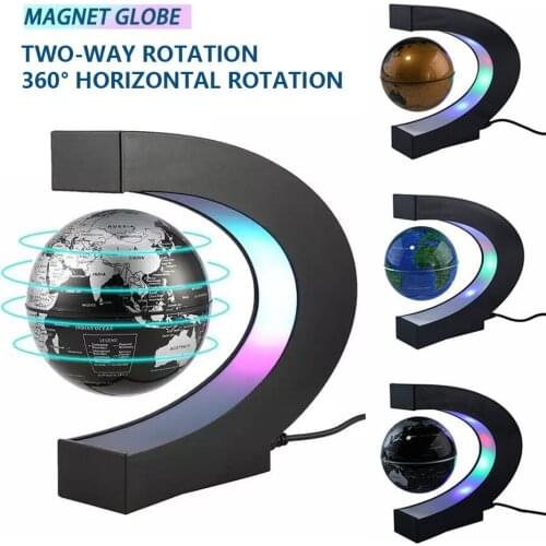 Anti Gravity Floating World Map Globe, Magnetic Levitation C Shape Base, 3 inch Educational Gifts for Kids, Home Office Desk