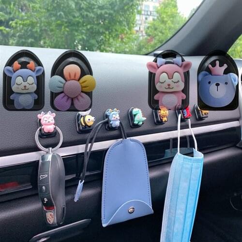 Car Hooks Organizer Hanger for USB Key Storage Bathroom Accessories Adhesive Mini Cartoon Animal Cute Punch-free Wall Hanger