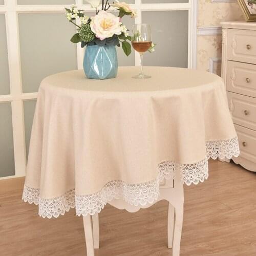 Beige solid color Small round Tablecloth with Lace Simple cloth for Restaurant dining Table Clothes for marriage party Christmas