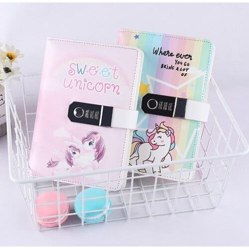 Cute Unicorn Girl Diary Notebook Thicken Password Notebook A5 with Code Lock Refillable Planner Organizer Kawaii Stationery Gift