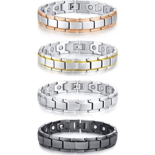 Stylish Mens Magnetic Therapy Bracelets Pain Relief for Arthritis and Carpal Tunnel Stainless Steel Chain Bracelet