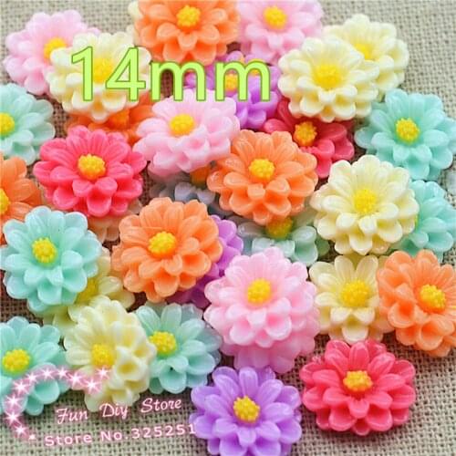 Resin flower 14mm 50-100pcs/lot mix color flat back cabochon holiday decoration