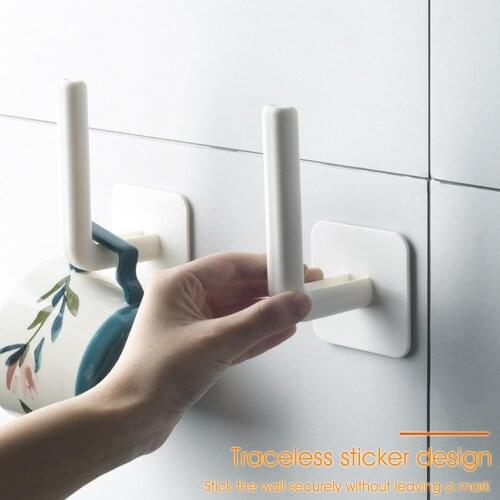 New 2PCS Self-Adhesion Paper Towel Holder Solid White Plastic Wall Mounted Bracket Bathroom Kitchen Roll Rack Accessories