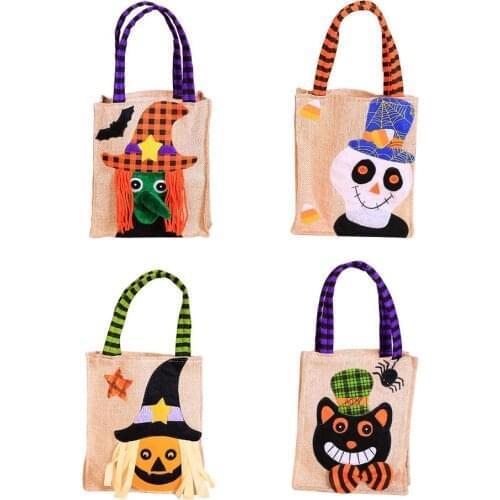 Children Cute Halloween Linen Trick Or Treat Bag Halloween Candy Hand Bag For Kids Daily Shopping Bag Gifts Packing Bag