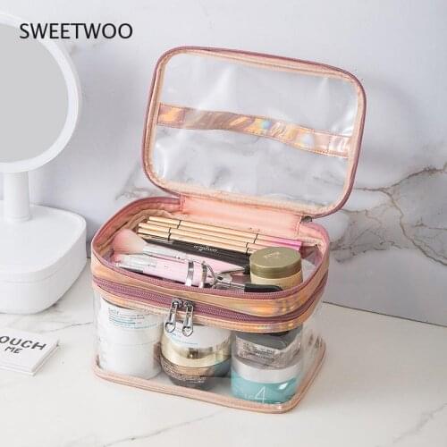 Travel Transparent Cosmetic Bags PVC Women Zipper Clear Makeup Bags Beauty Case Make Up Organizer Storage Bath Toiletry Wash Bag