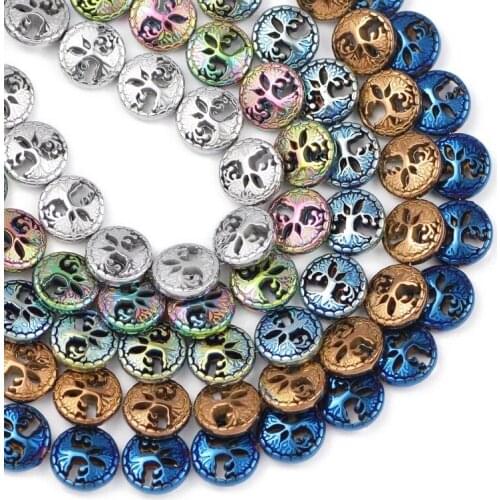 Life Tree Colors Vacuum Plating Hematite Natural Stone 12mm 20pcs Round Spacer charm Loose Beads For Jewelry Making Diy Bracelet