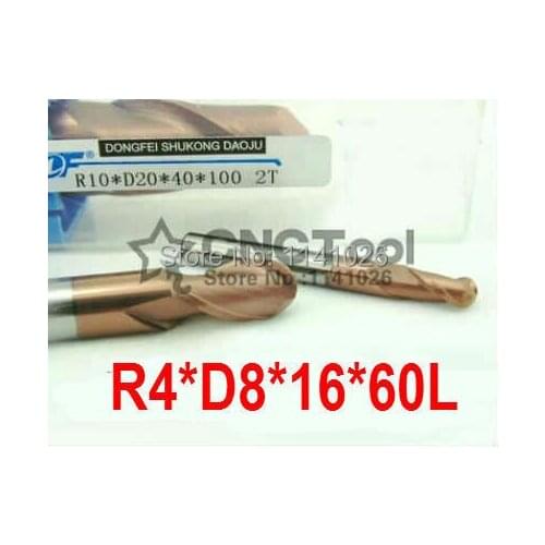 2 Flutes Milling tools Milling cutter Ball nose End Mill CNC router bits hrc55 R4*16*D8*60L
