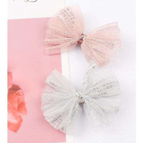 IBOWS Hair Accessories Hair Clips for Girls Sequin Organza Lace Hair Bows Shiny Cute Princess Hairpins Korean Hair Barrettes