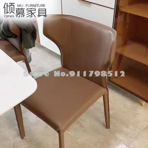 Leather Chair Modern Simple Desk Chair Makeup Chair Nordic Chair Back Chair Saddle Chair Light Luxury Dining Chair Household Sto